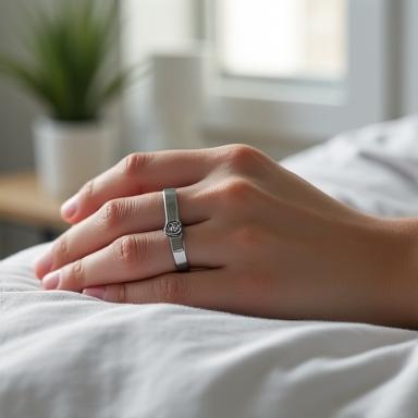 Oura Ring Gen 3 on a person's finger, tracking sleep and activity