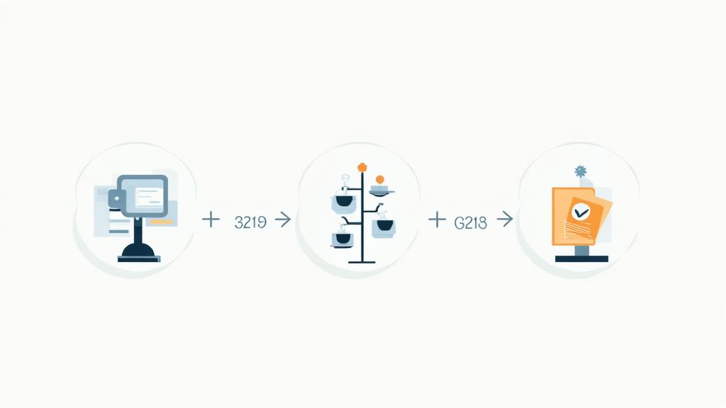 Infographic depicting a streamlined product testing methodology workflow with icons representing research, testing, analysis, and review